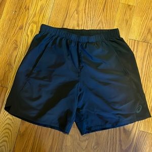 Gray ASICS dry fit running shorts